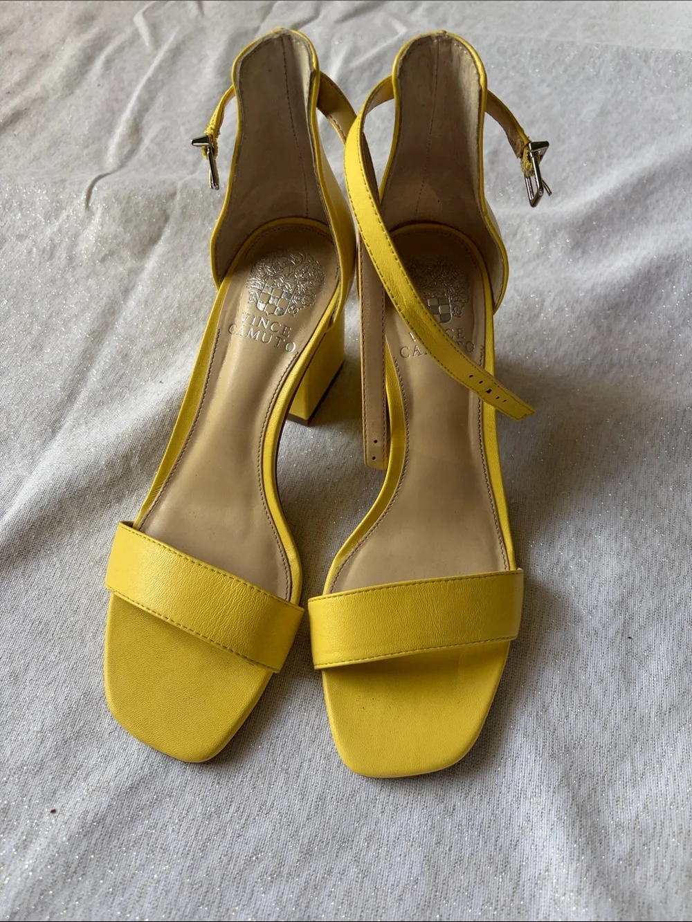 Vince Camuto Bright Yellow Ankle-Strap Block Heels